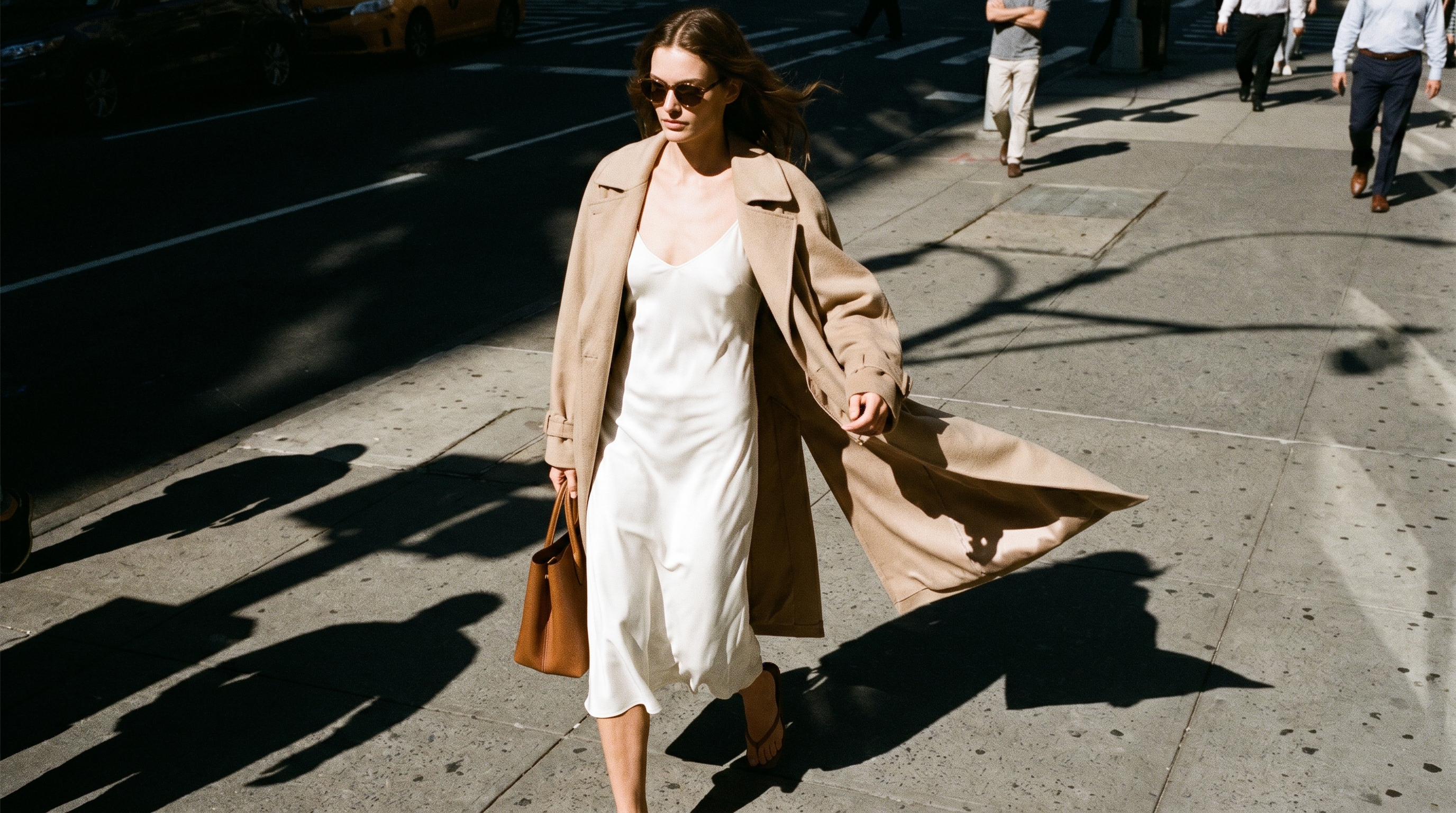 Camel cashmere coat and silk blouse — detail